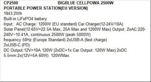 Зарядная станция BIGBLUE CELLPOWA 2500W PORTABLE POWER STATION/EU VERSION) 2 фото